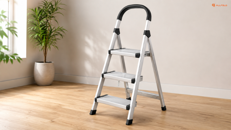 Important safety features of a 3 step aluminium ladder