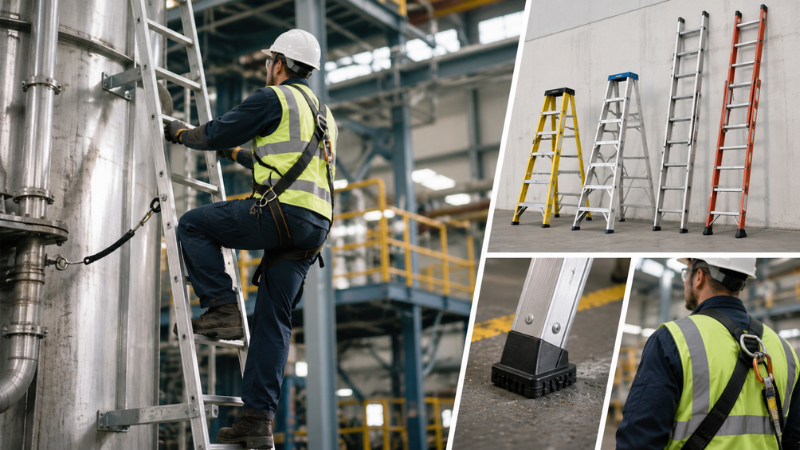 Industrial ladder for safe workplace applications