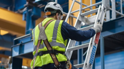 Steel ladder safety in an industrial workspace