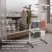 Allfold Clofera Plus 4-Layer Foldable Clothes Drying Rack – 7-Layer Robotics Powder Coated Mild Steel Frame, Multi-Tier Capacity with 360° Wheels (80.5 x 69 x 201 cm)